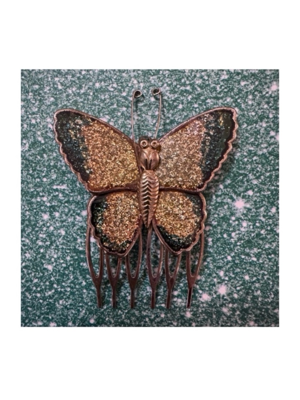 Vintage Butterfly Hair Comb in Fairy Emerald Green and Gold Finishing